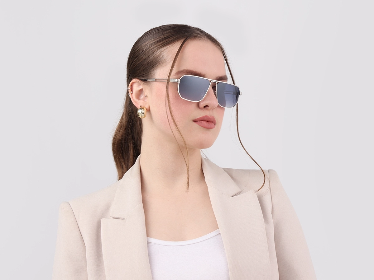 Matte Silver Pilot Flat Top Sunglasses-51
