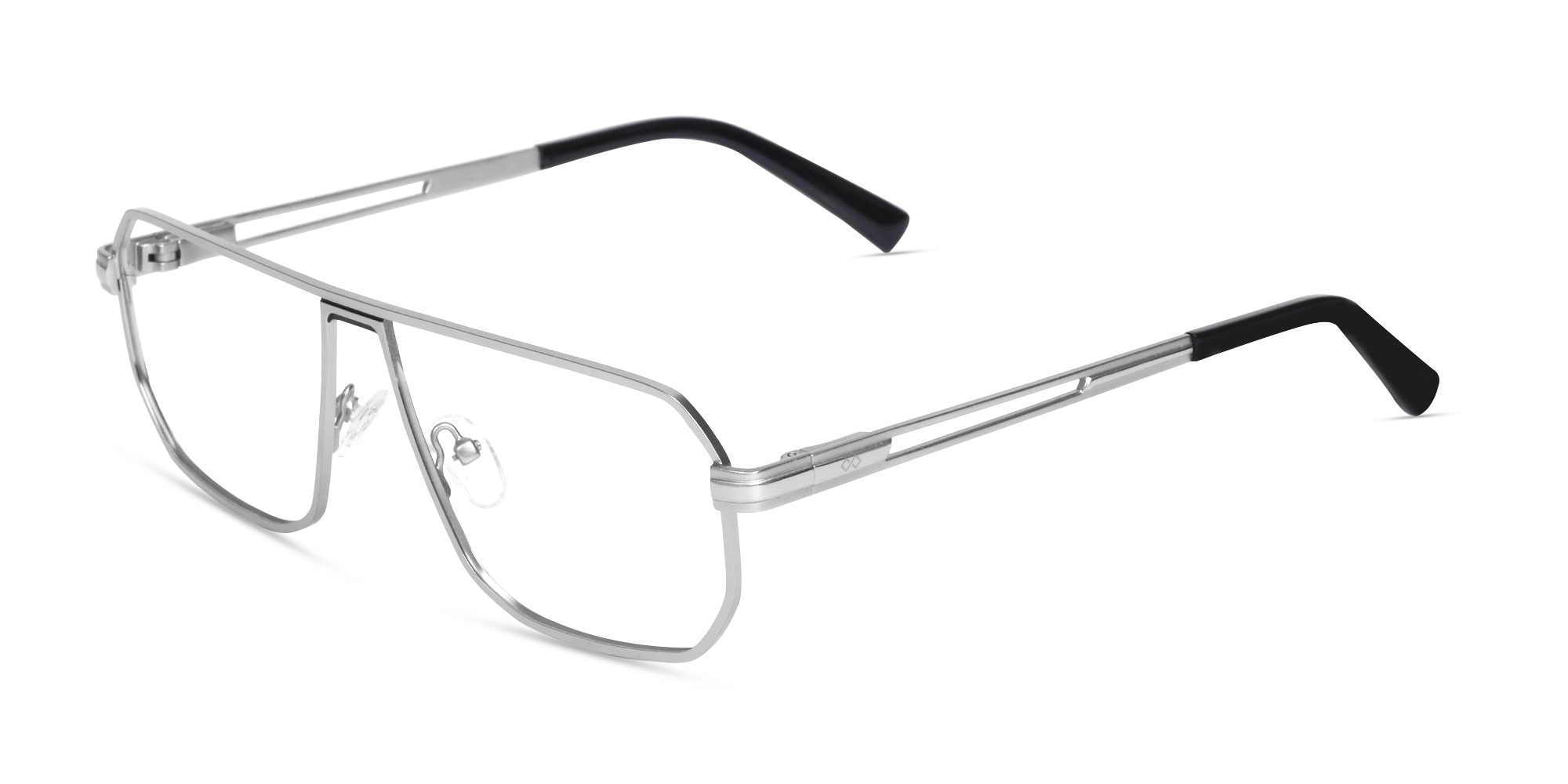Matte Silver Pilot Rectangle Glasses-3