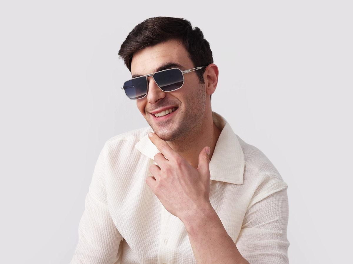 Matte Silver Pilot Flat Top Sunglasses 41