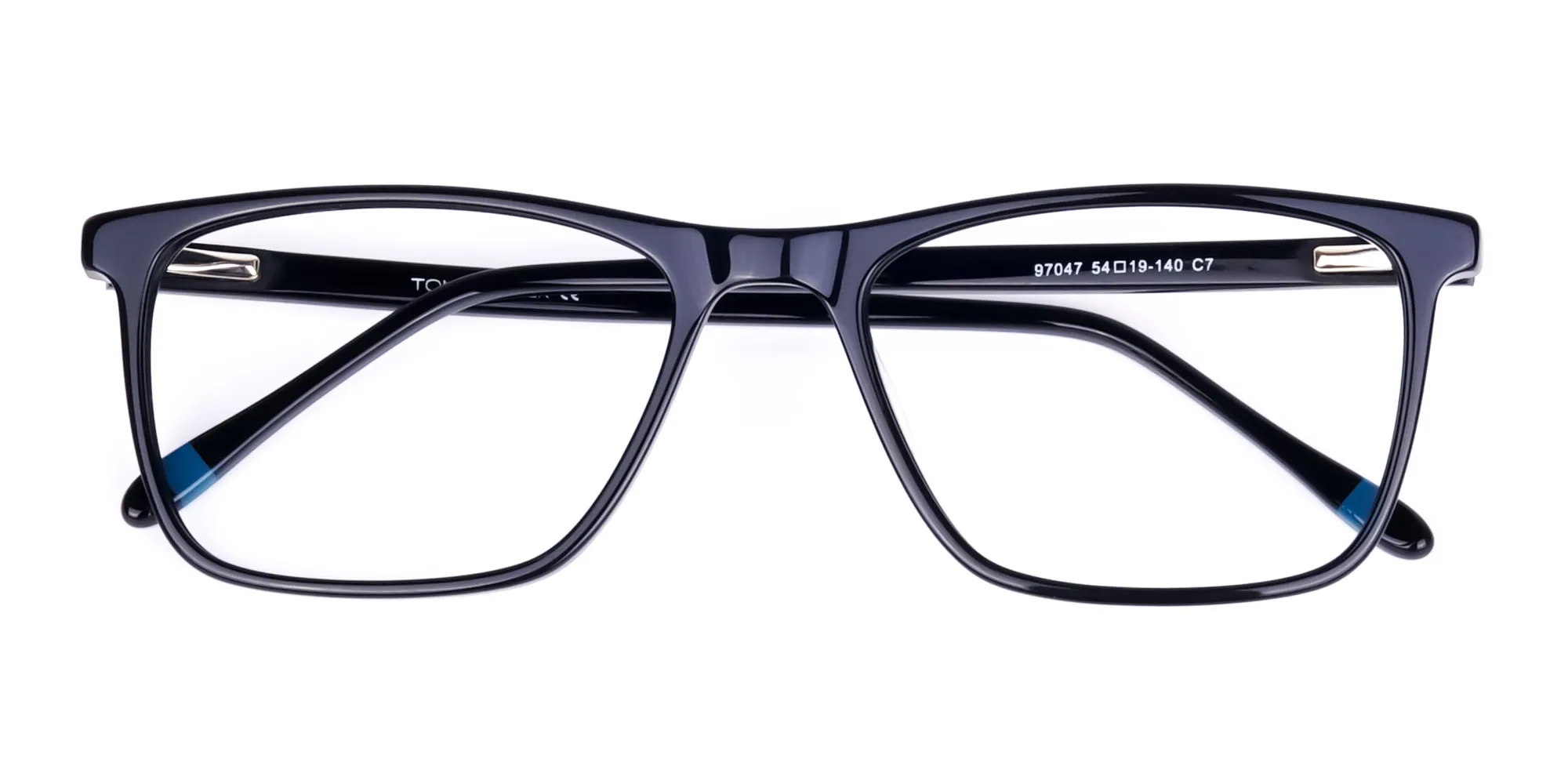 Black rectangle spectacles with black & teal temples and spring hinges – Tom Archer GREAVE 7