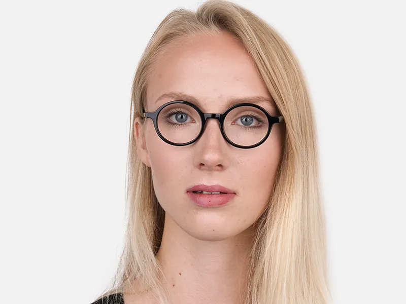 Black Round Acetate Eyeglasses Frame Unisex-2