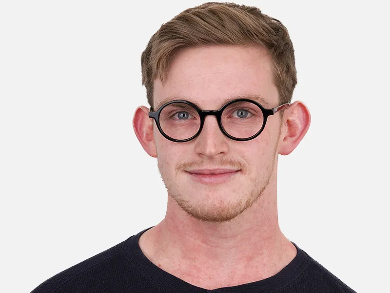 Black Round Acetate Eyeglasses Frame Unisex-2