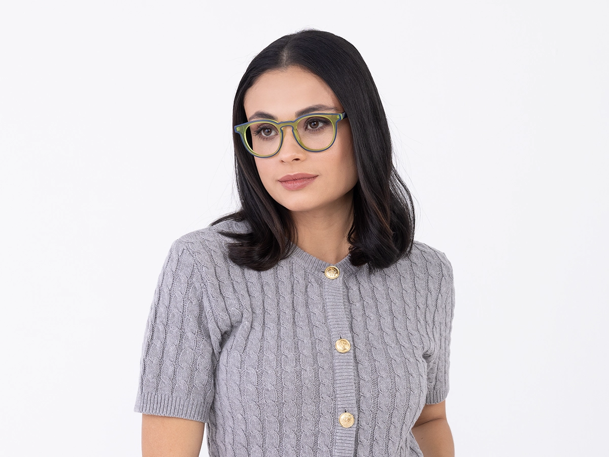 Tea Green & Blue Round Acetate Glasses-52