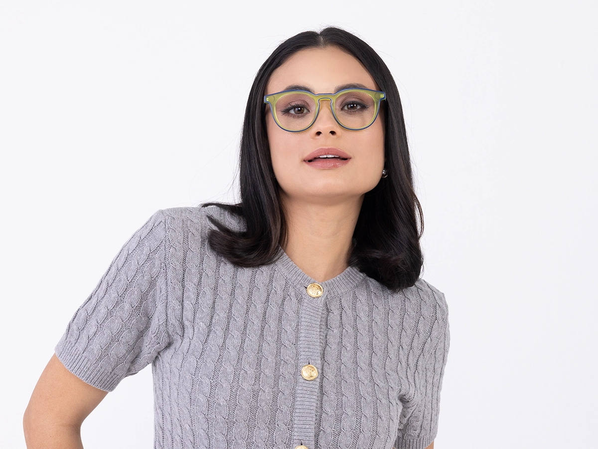 Tea Green & Blue Round Acetate Glasses-51