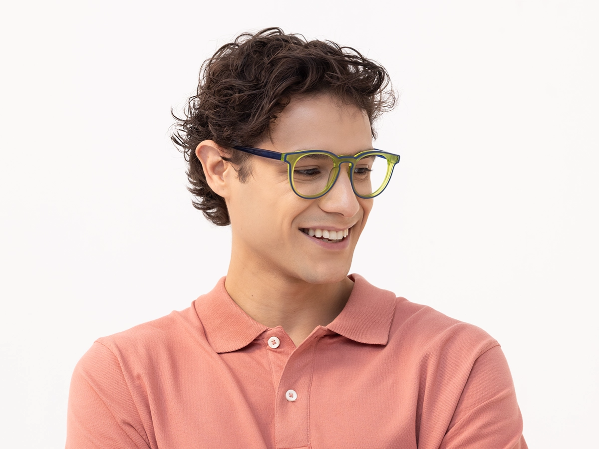Tea Green & Blue Round Acetate Glasses-43