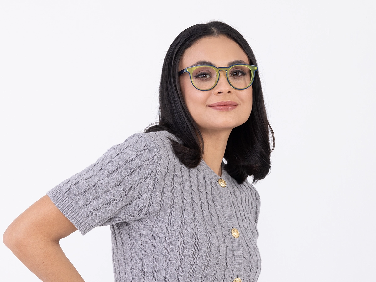 Tea Green & Blue Round Acetate Glasses-53