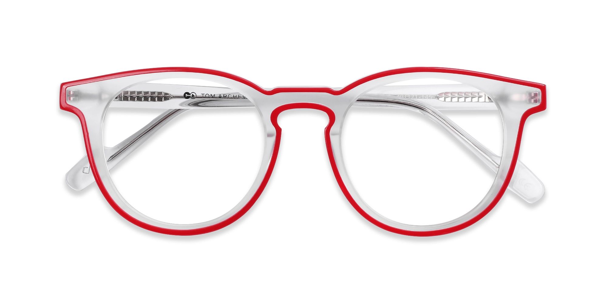 Matte Transparent & Red Round Eyeglasses-6