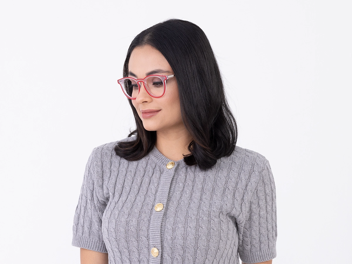 Matte Transparent & Red Round Eyeglasses-52