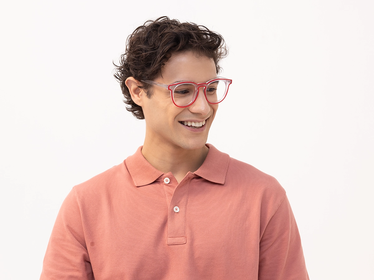 Matte Transparent & Red Round Eyeglasses-43