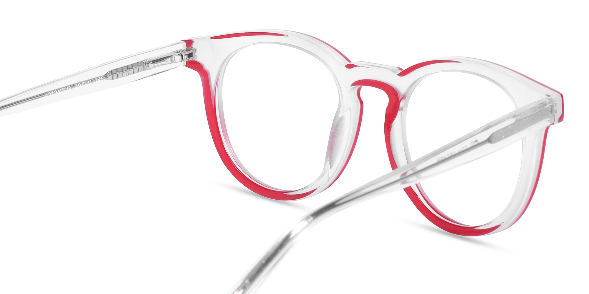 Matte Transparent & Red Round Eyeglasses-5
