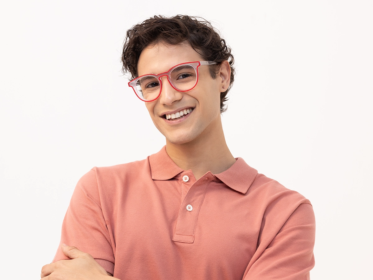 Matte Transparent & Red Round Eyeglasses-42