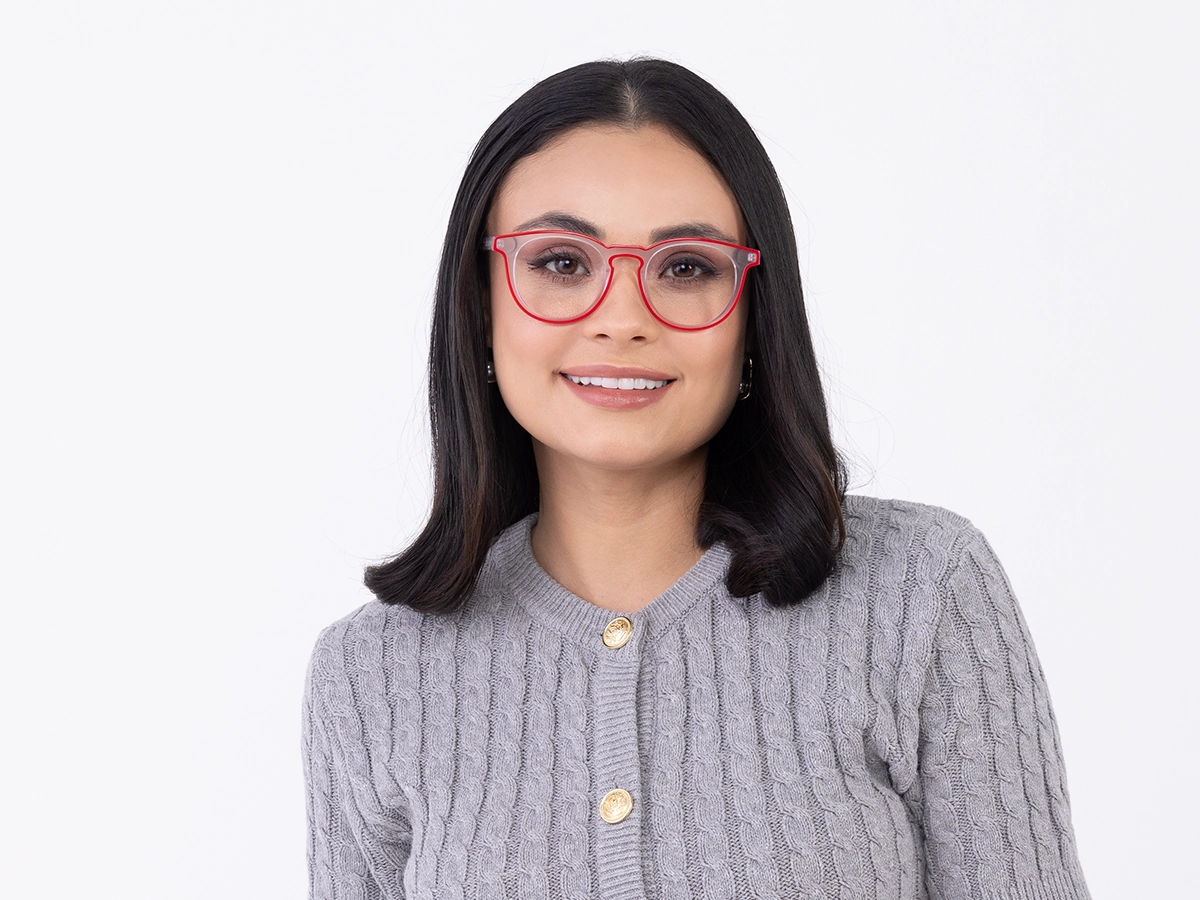 Matte Transparent & Red Round Eyeglasses-51