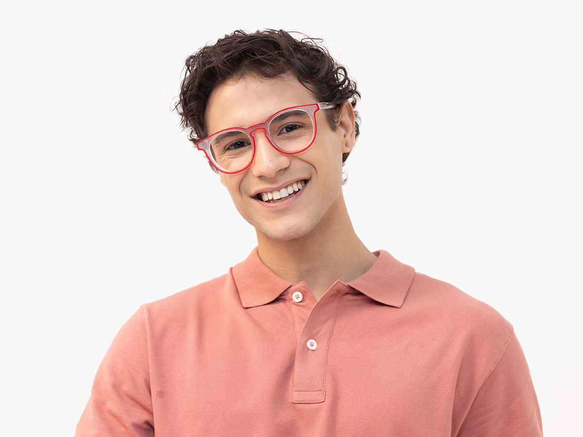 Matte Transparent & Red Round Eyeglasses-41