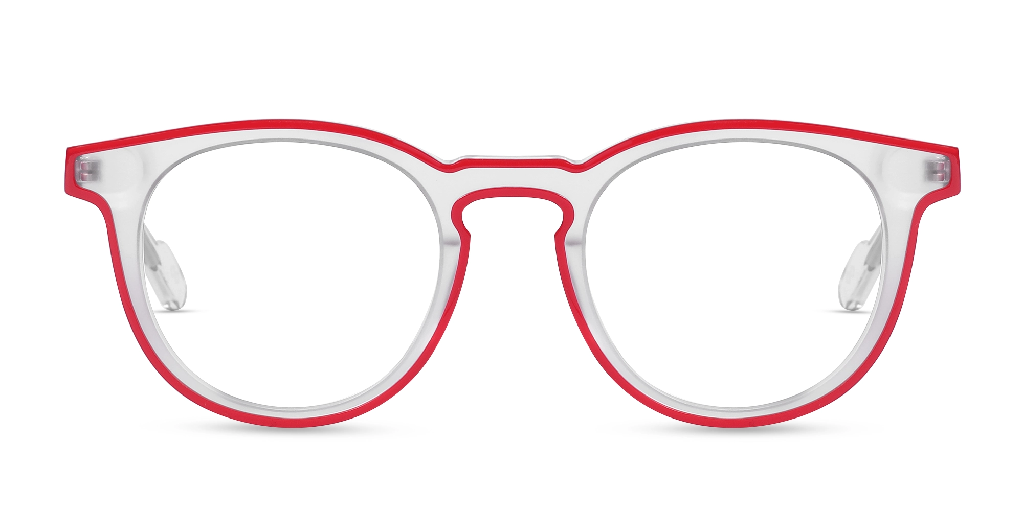 Matte Transparent & Red Round Eyeglasses-1