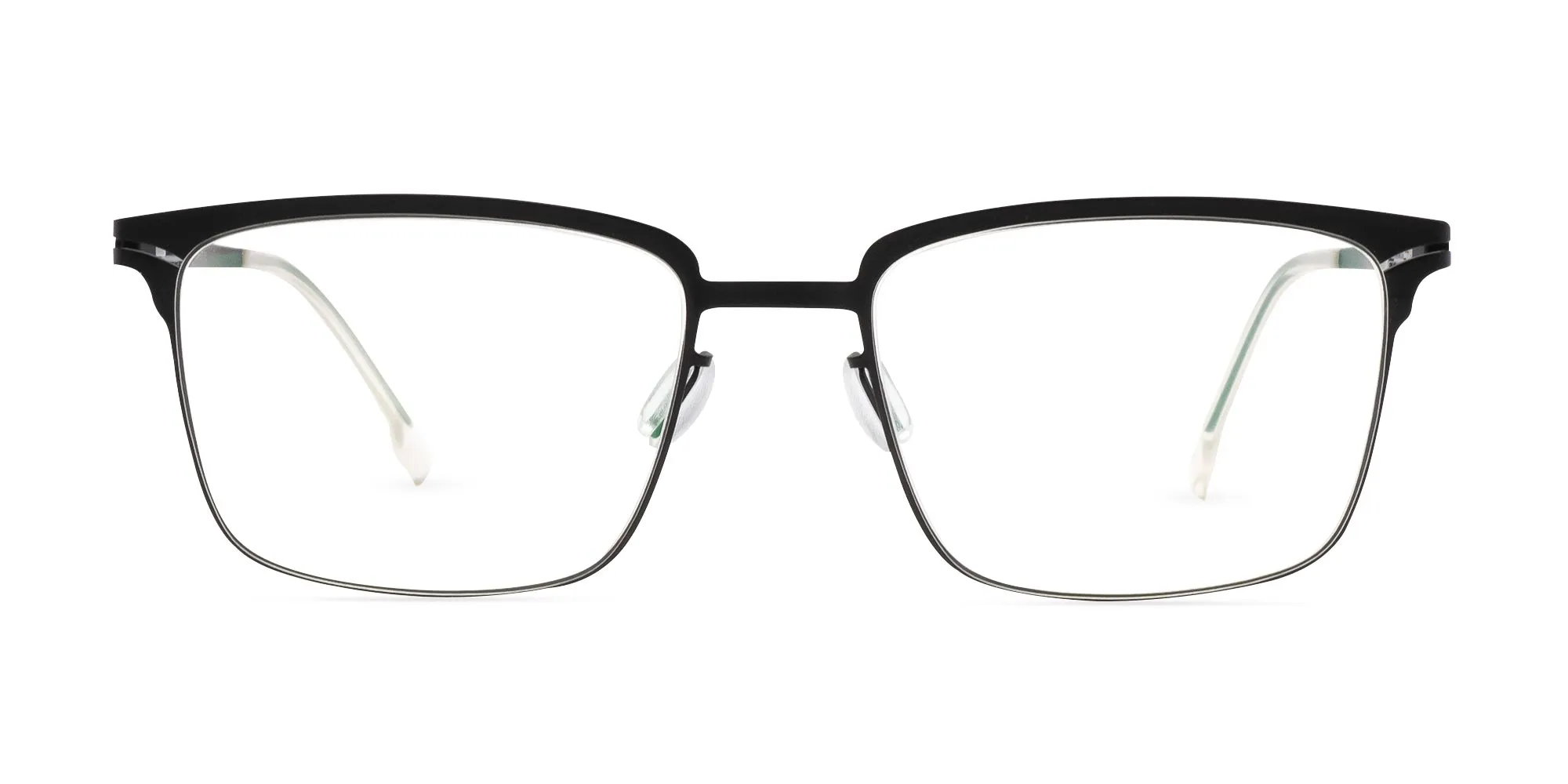 Metallic Black Square Metal Frame Glasses-2
