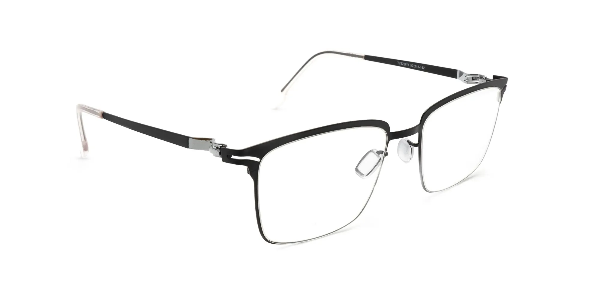 Metallic Black Square Metal Frame Glasses-2