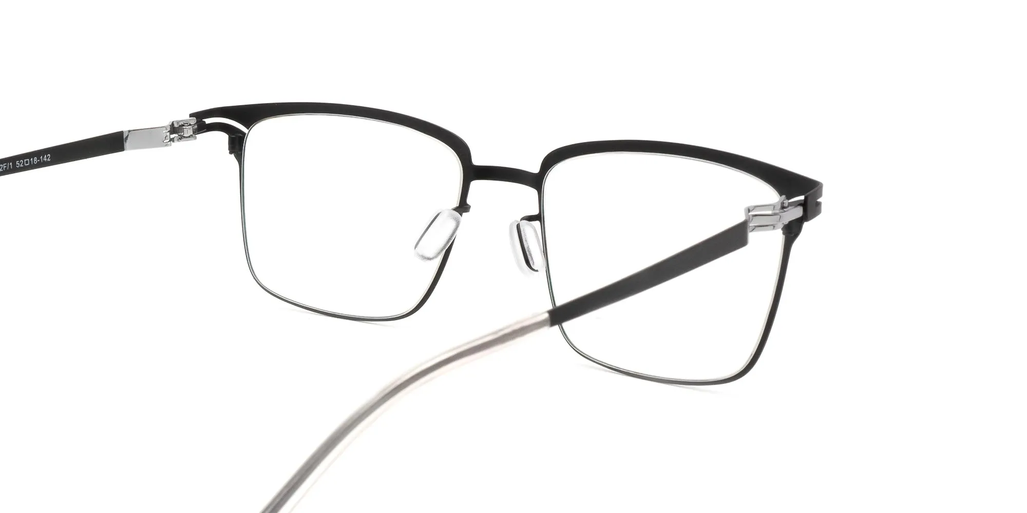 Metallic Black Square Metal Frame Glasses-2