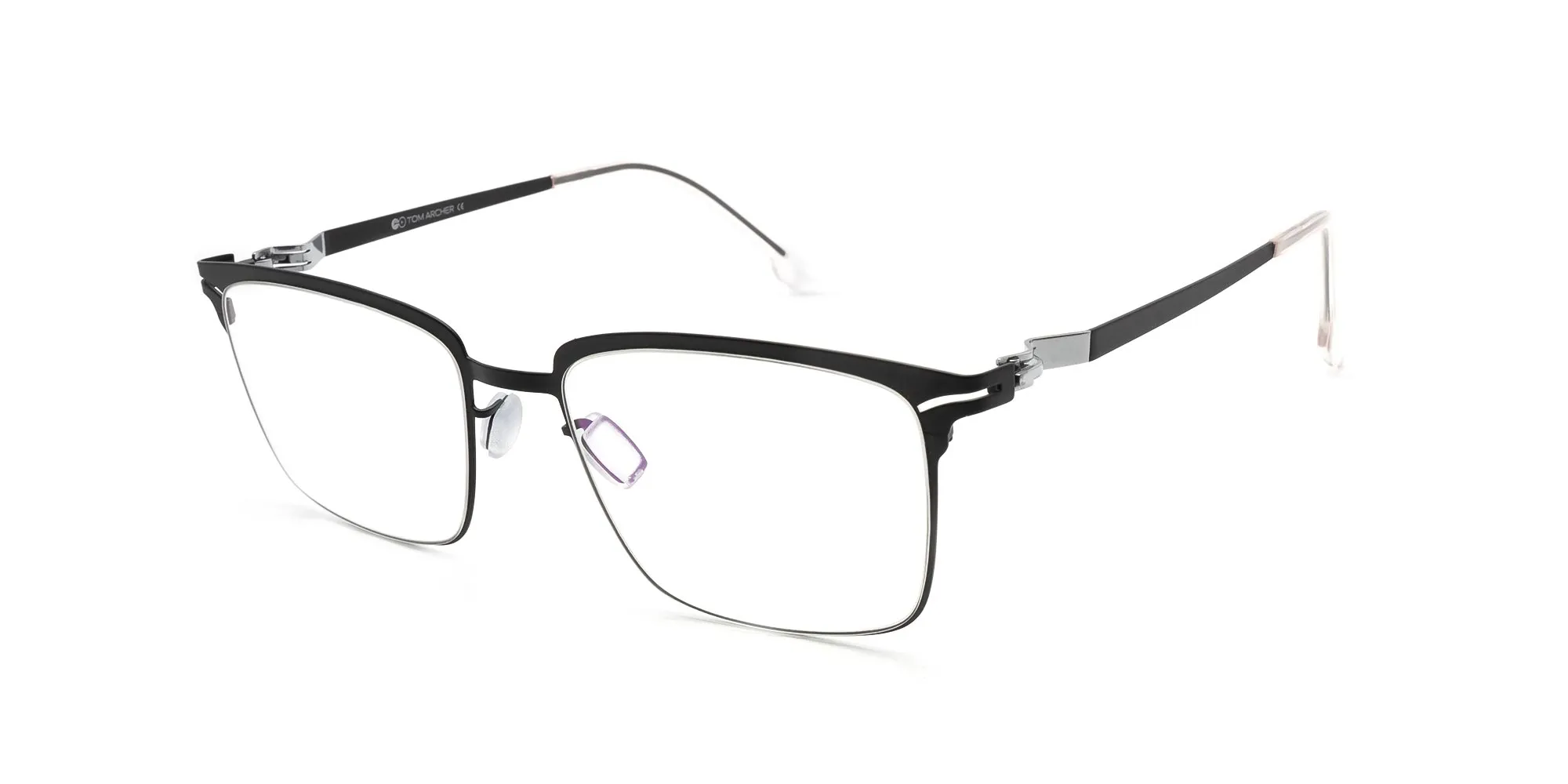Metallic Black Square Metal Frame Glasses-2