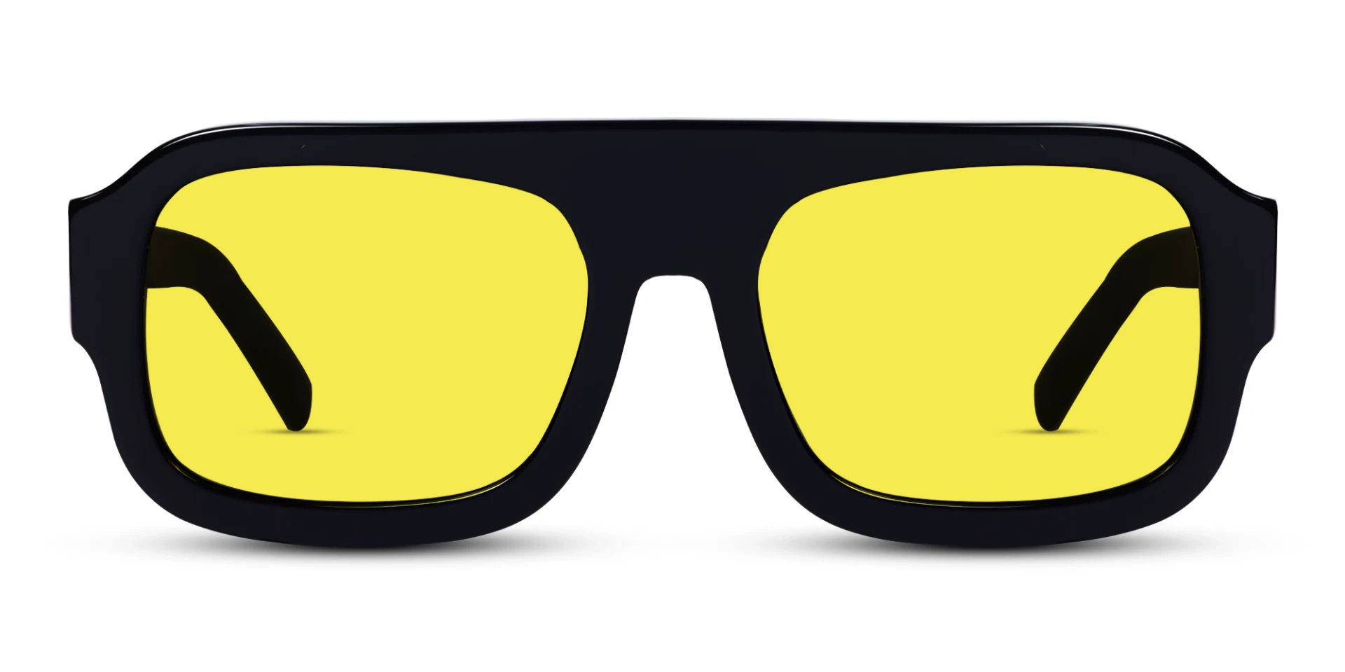 Black Thick Flat Top Yellow Tint Glasses