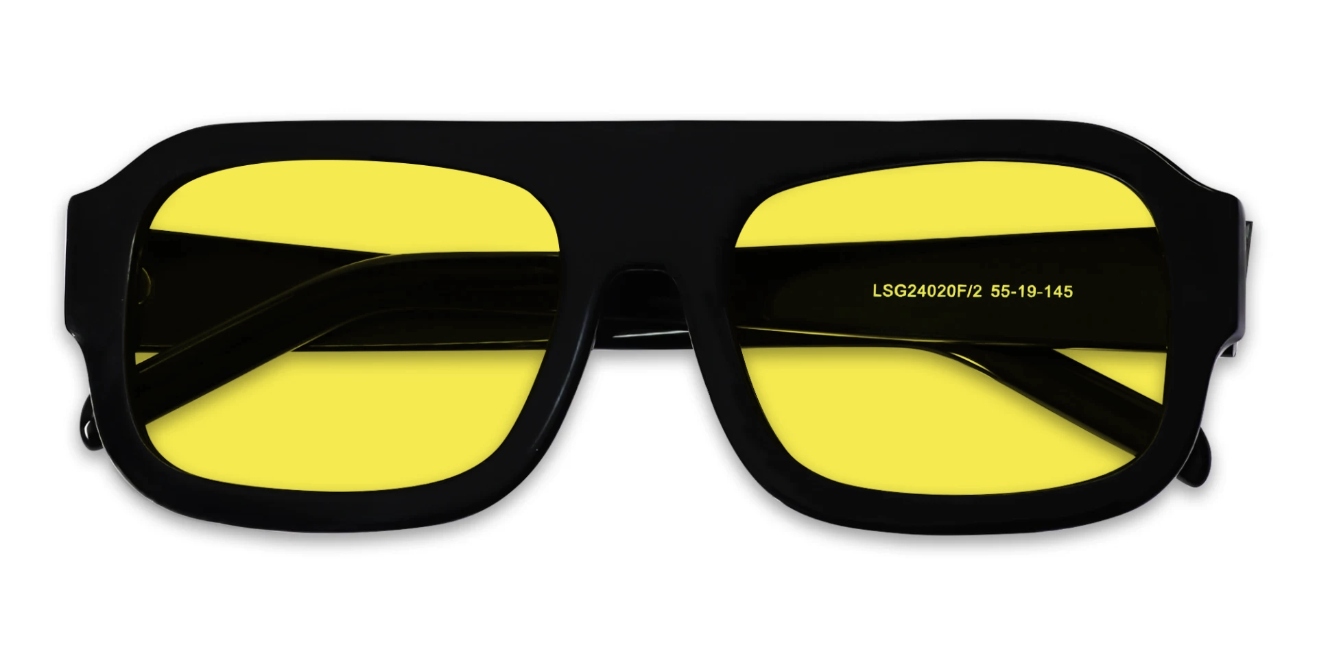 Black Thick Flat Top Yellow Tint Glasses
