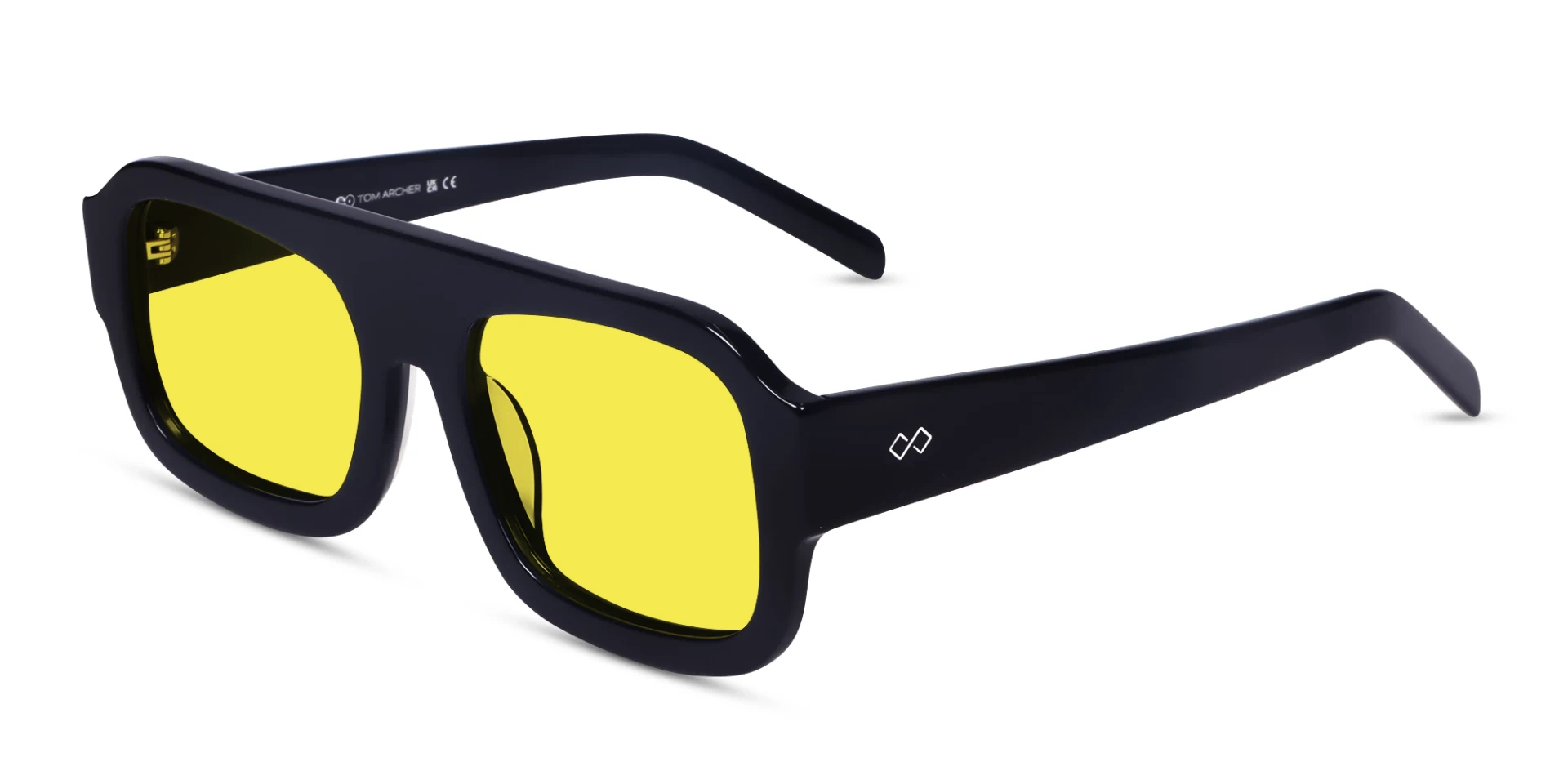 Black Thick Flat Top Yellow Tint Glasses