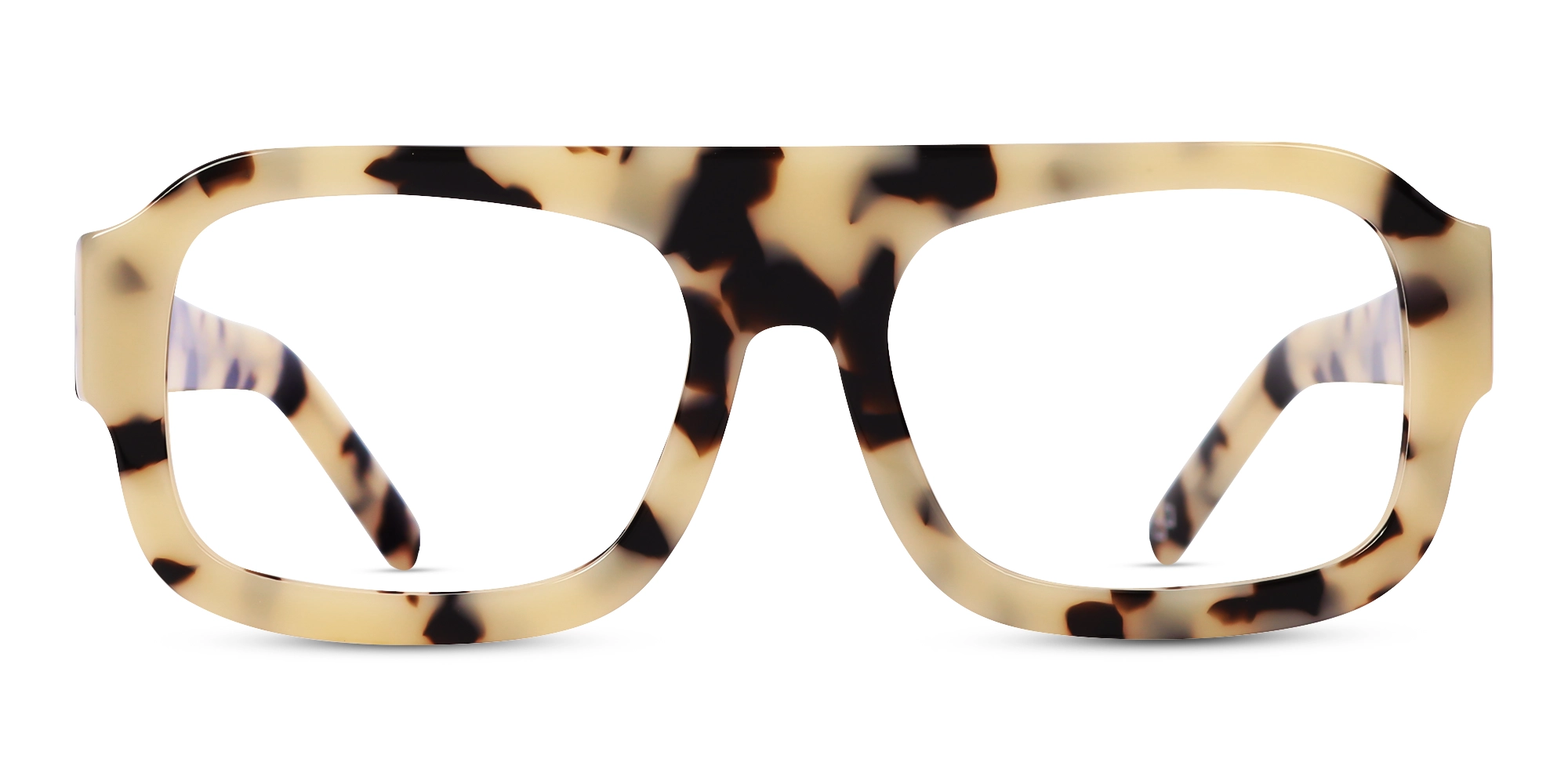 Beige Tortoise Square Flat-Top Glasses