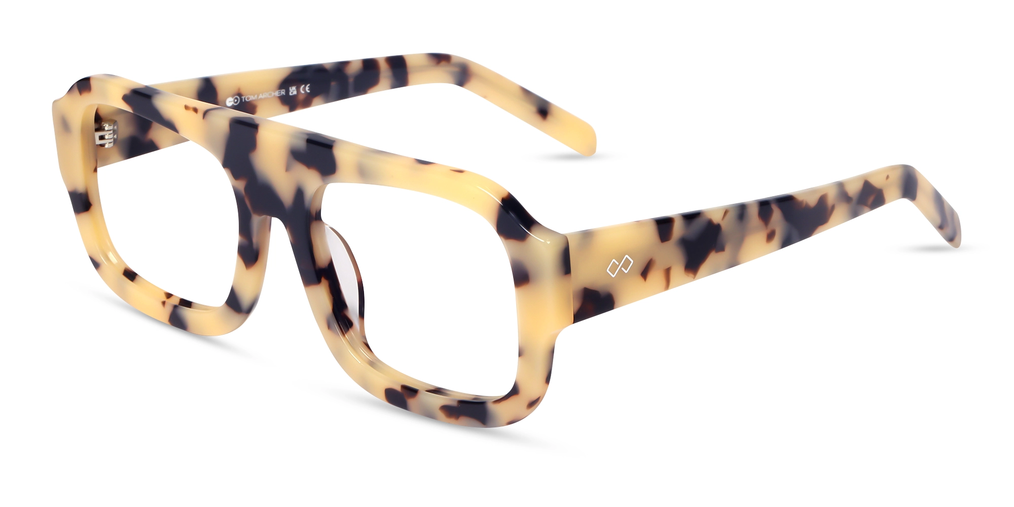 Beige Tortoise Square Flat-Top Glasses