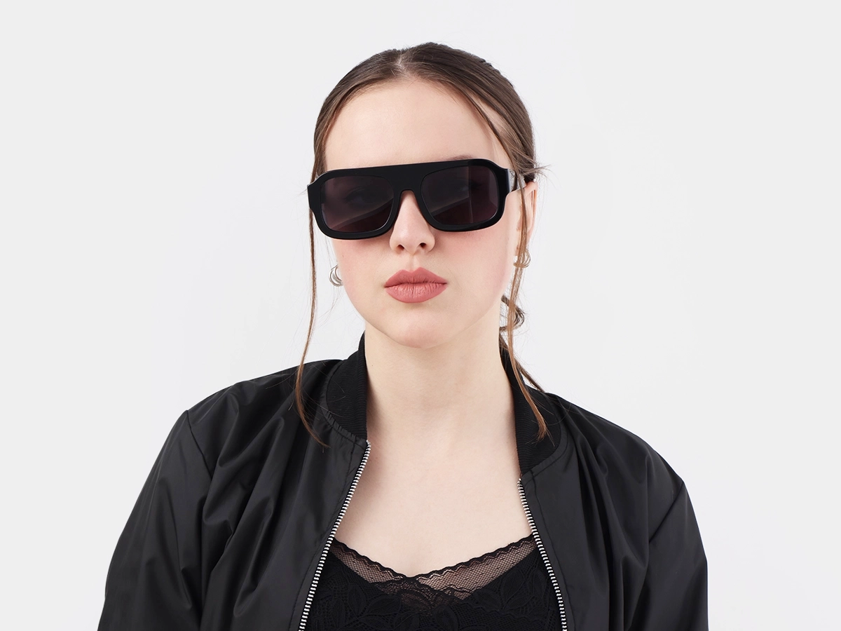 Black Flat Top Pilot Sunglasses 51