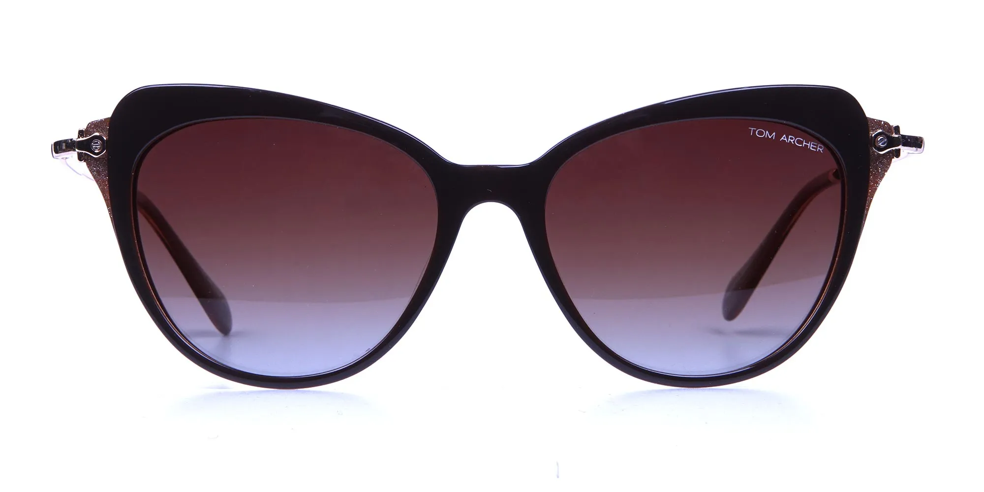 TA3313/BR - Jewelled Brown Cat Eye Sunglasses with Gold Temple 