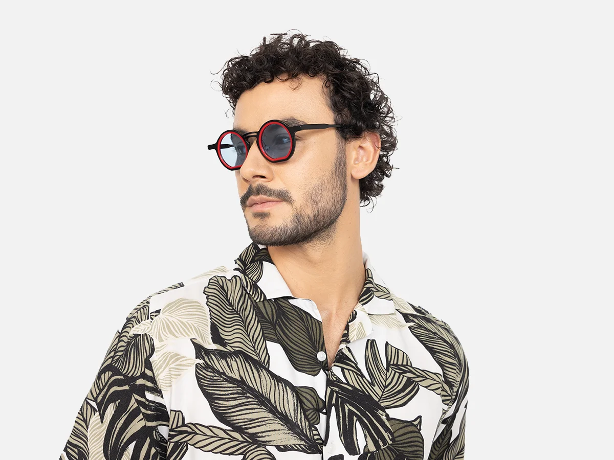 Black And Red Round Sunglasses-44
