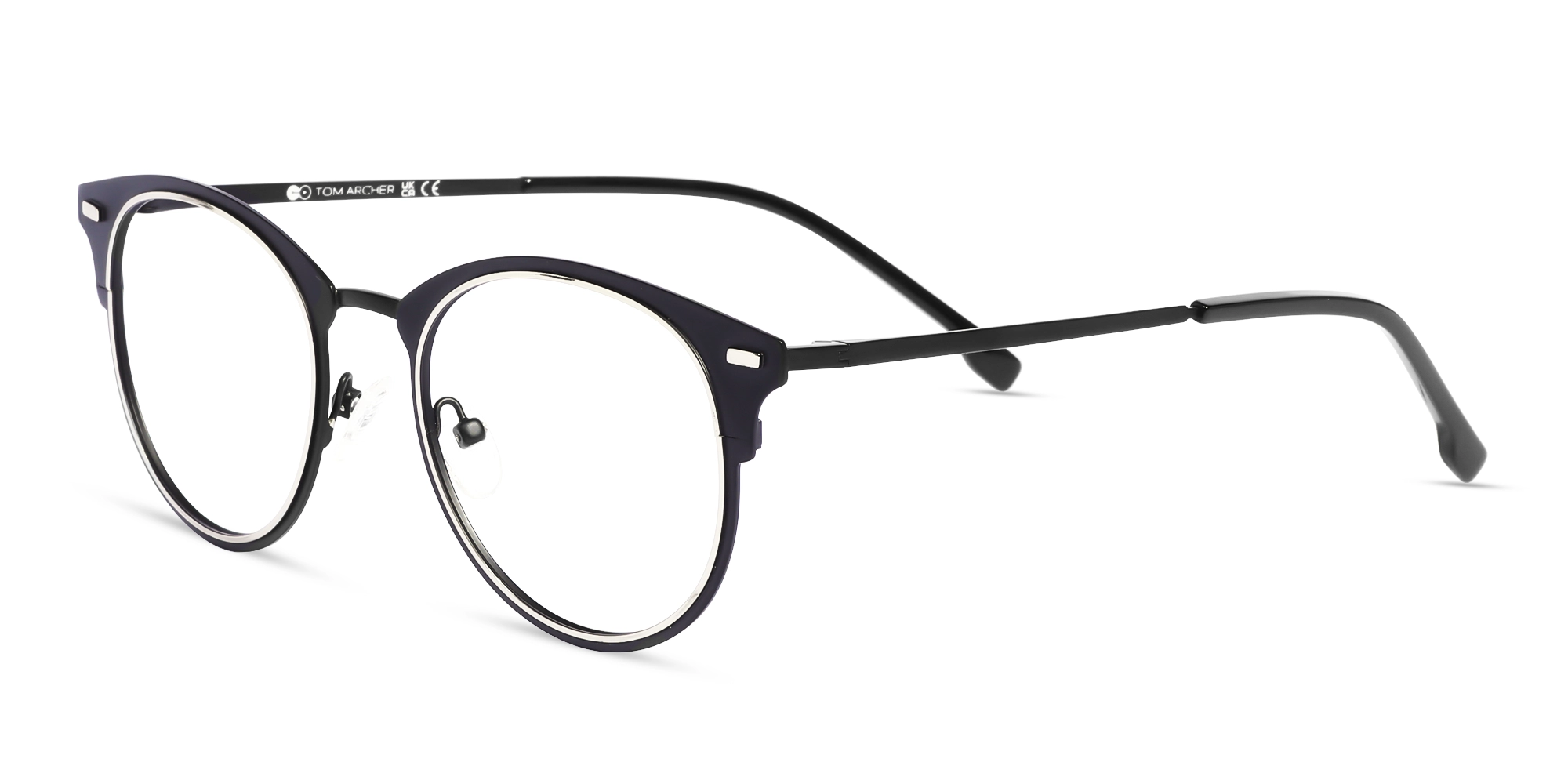 Matte Black & Silver Oval Glasses-3