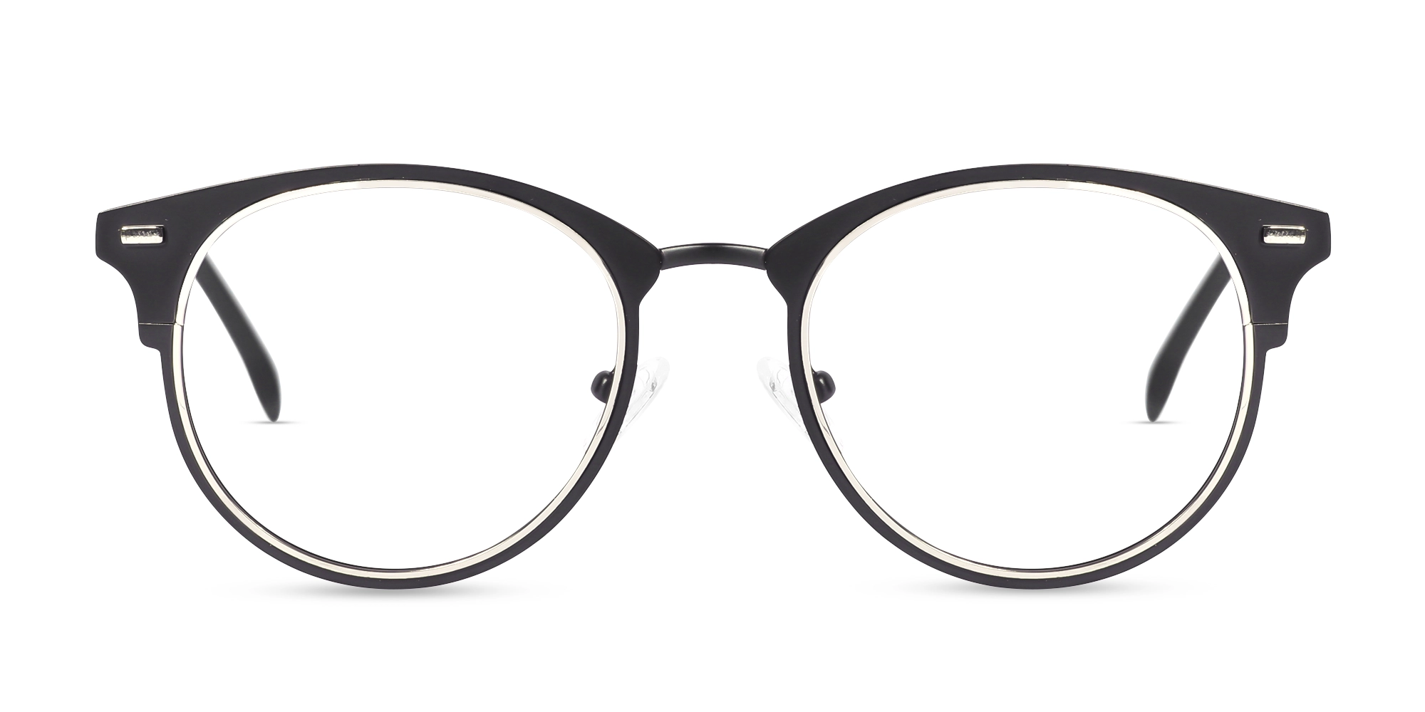 Matte Black & Silver Oval Glasses-1
