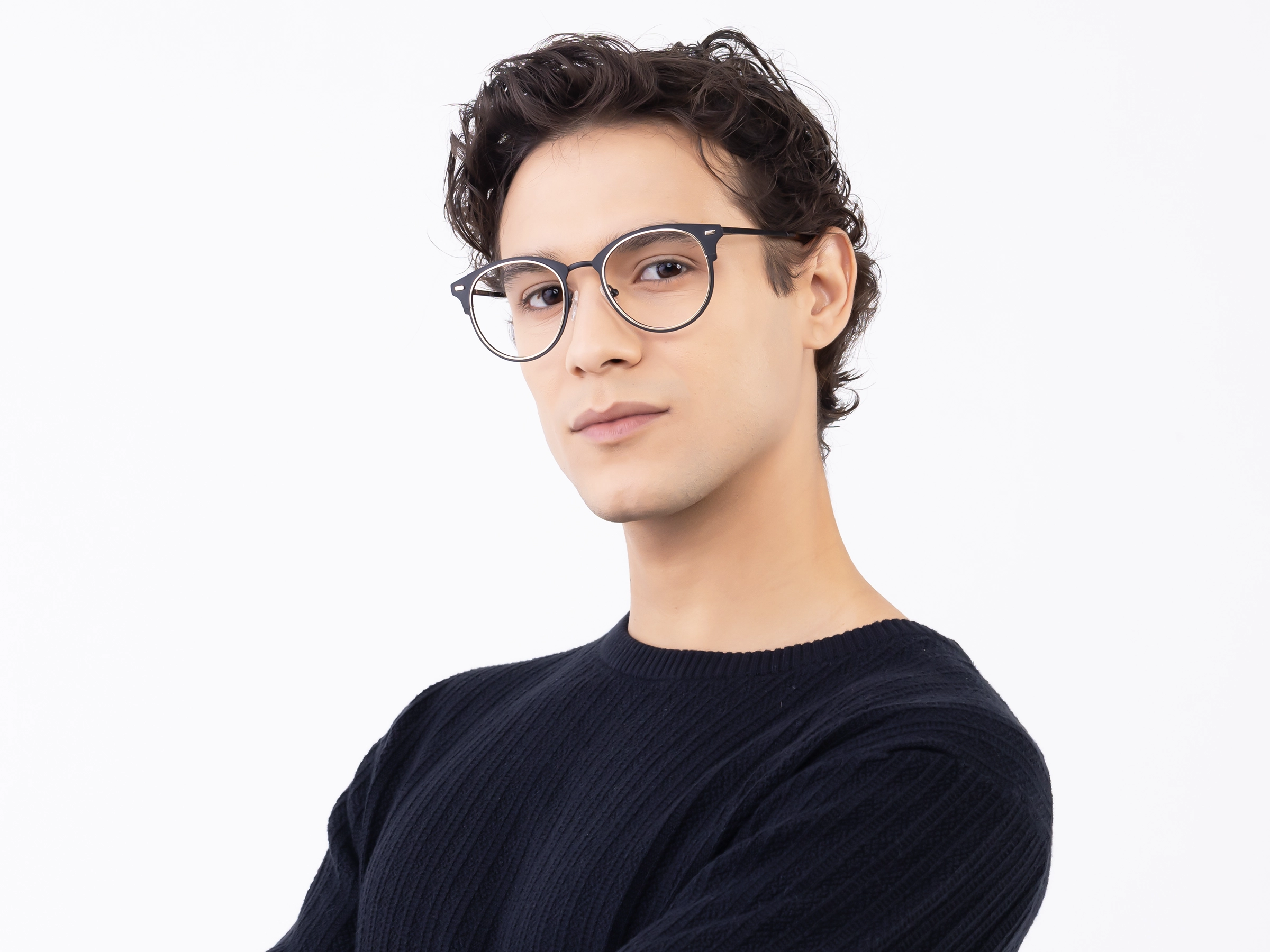 Black & Champagne Gold Oval Glasses