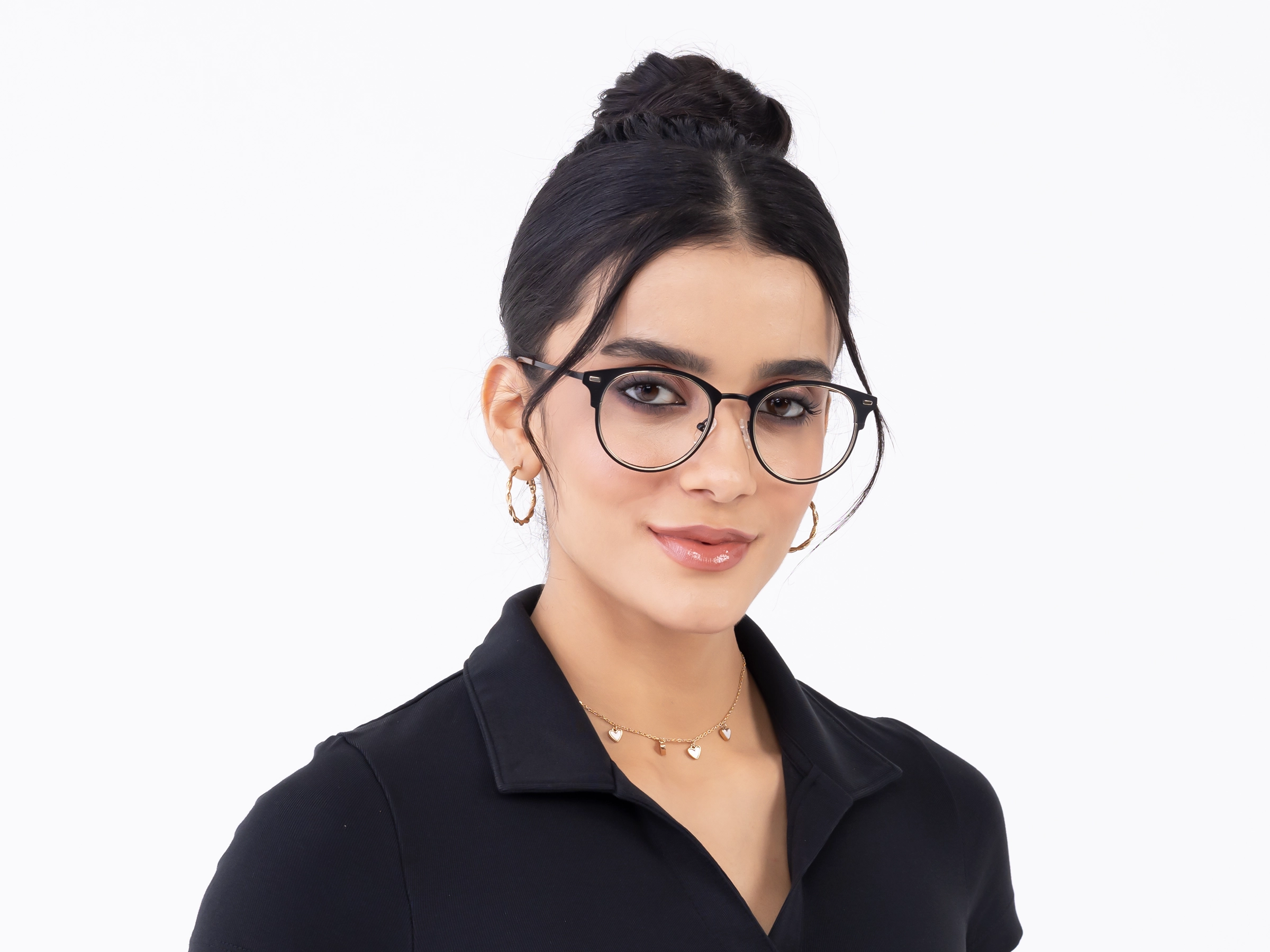 Black & Champagne Gold Oval Glasses