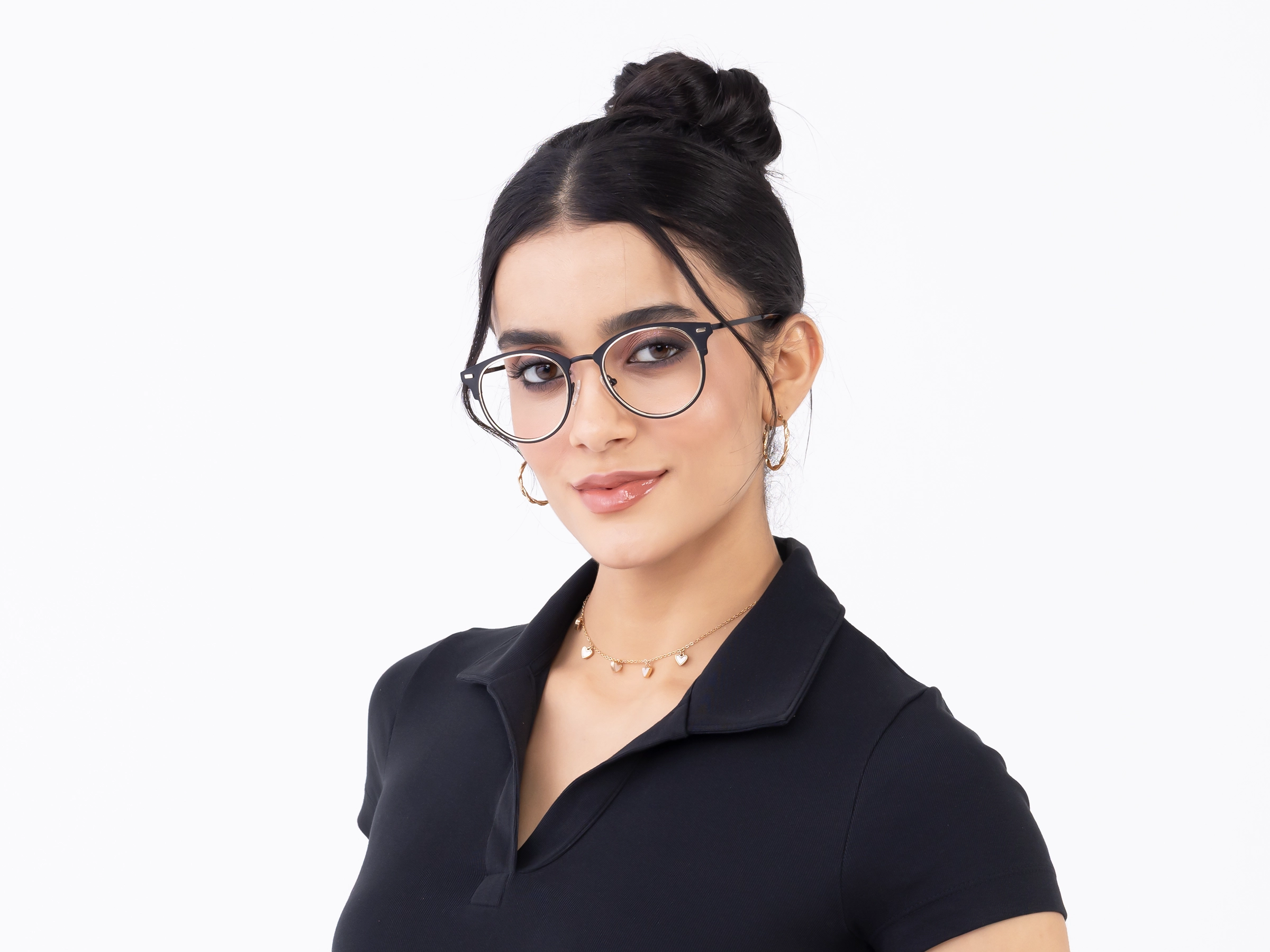 Black & Champagne Gold Oval Glasses