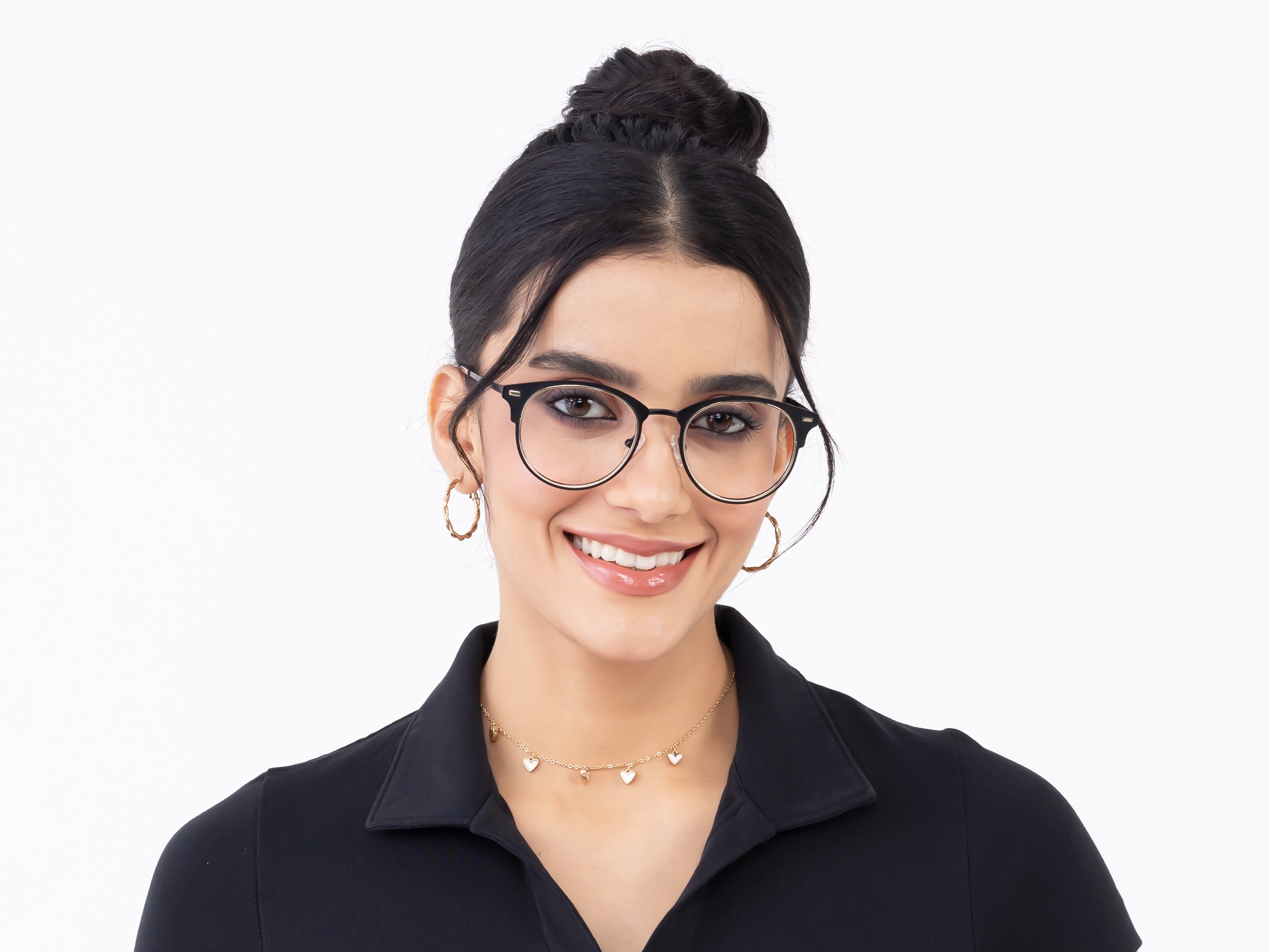 Black & Champagne Gold Oval Glasses