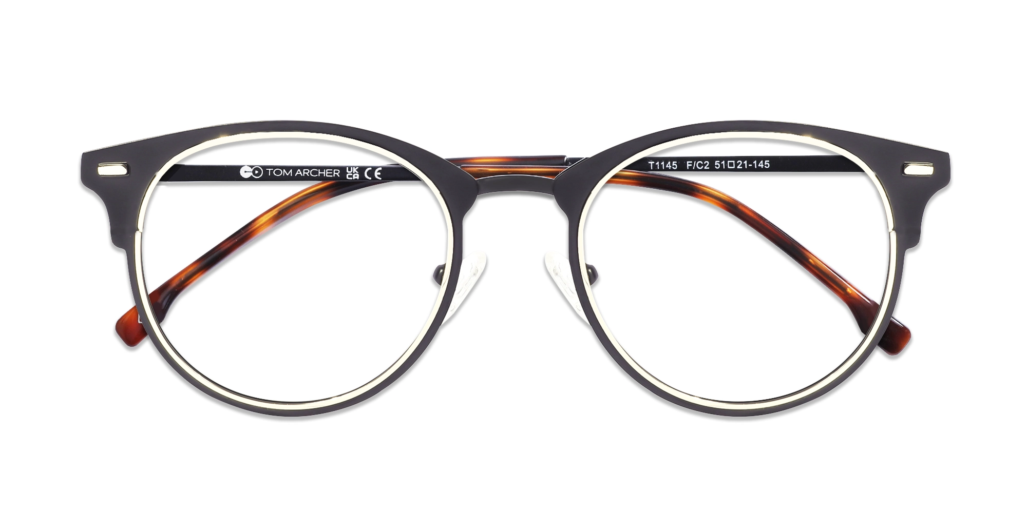 Black & Champagne Gold Oval Glasses-6