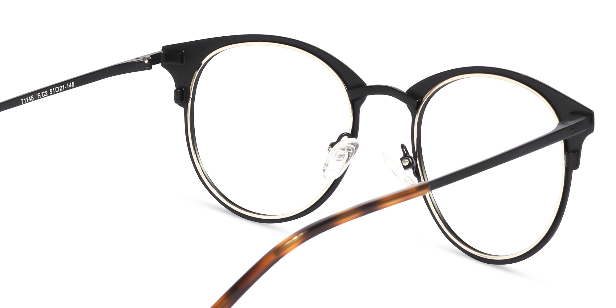 Black & Champagne Gold Oval Glasses-5