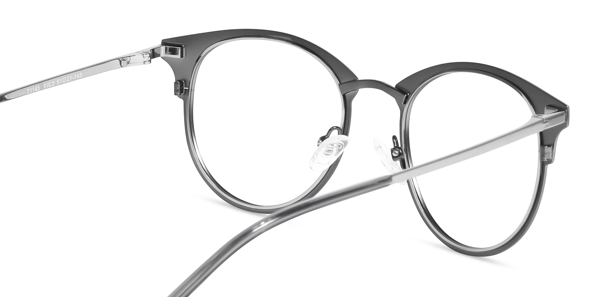 Matte Gunmetal & Silver Oval Glasses-5
