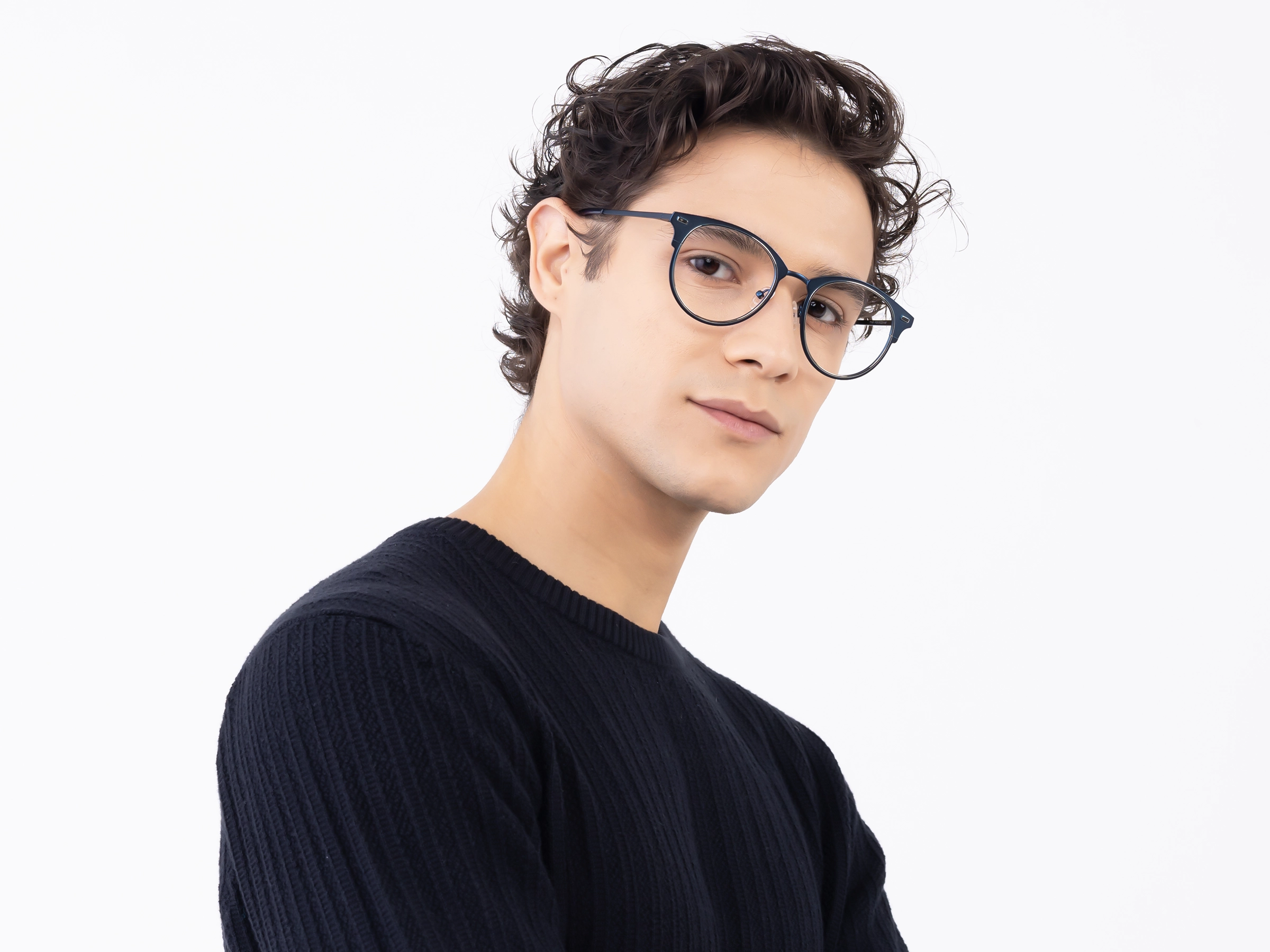 Matte Royal Blue & Silver Oval Glasses