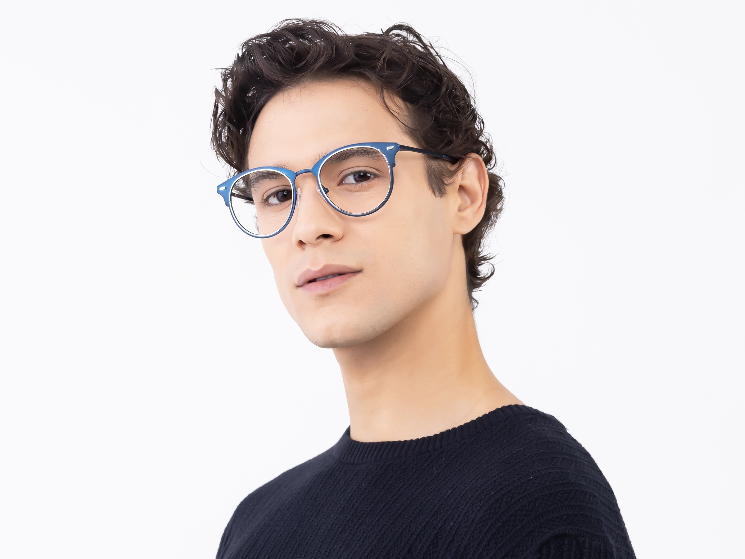 Matte Royal Blue & Silver Oval Glasses