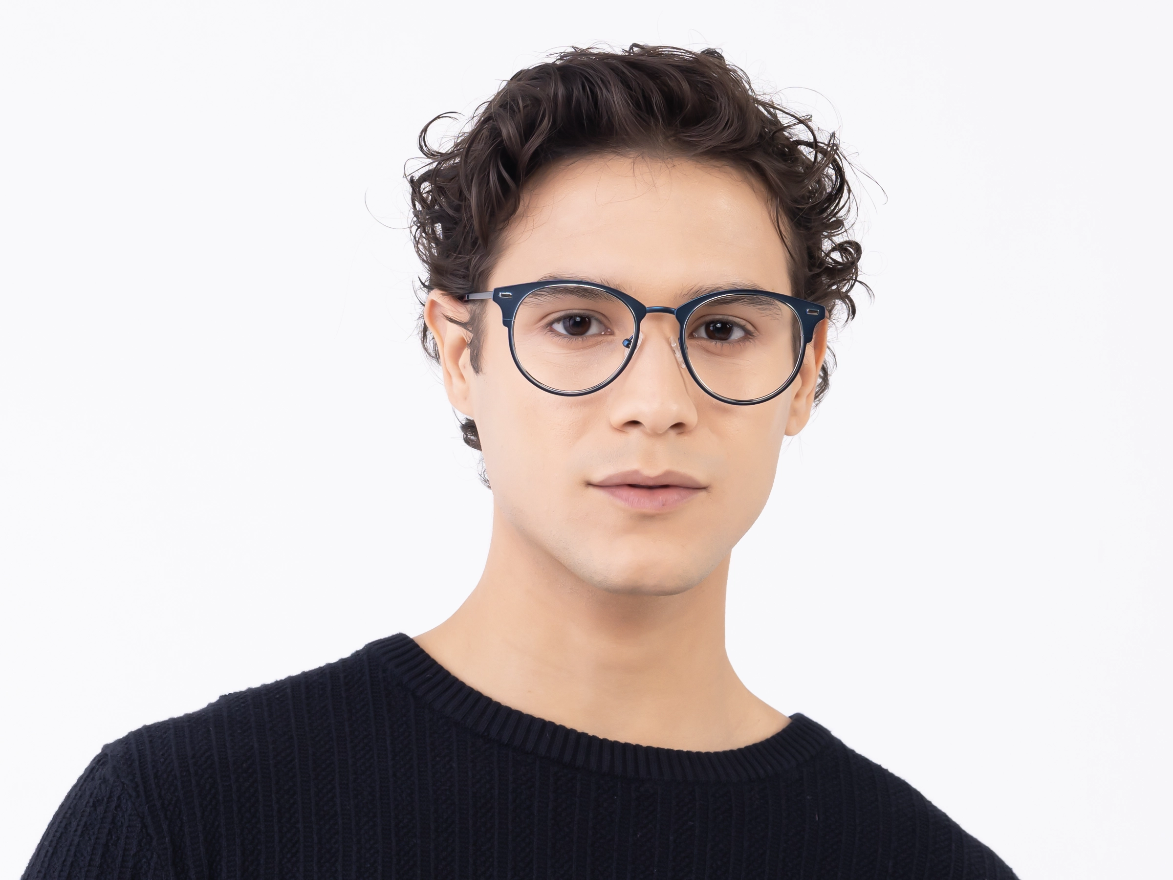 Matte Royal Blue & Silver Oval Glasses