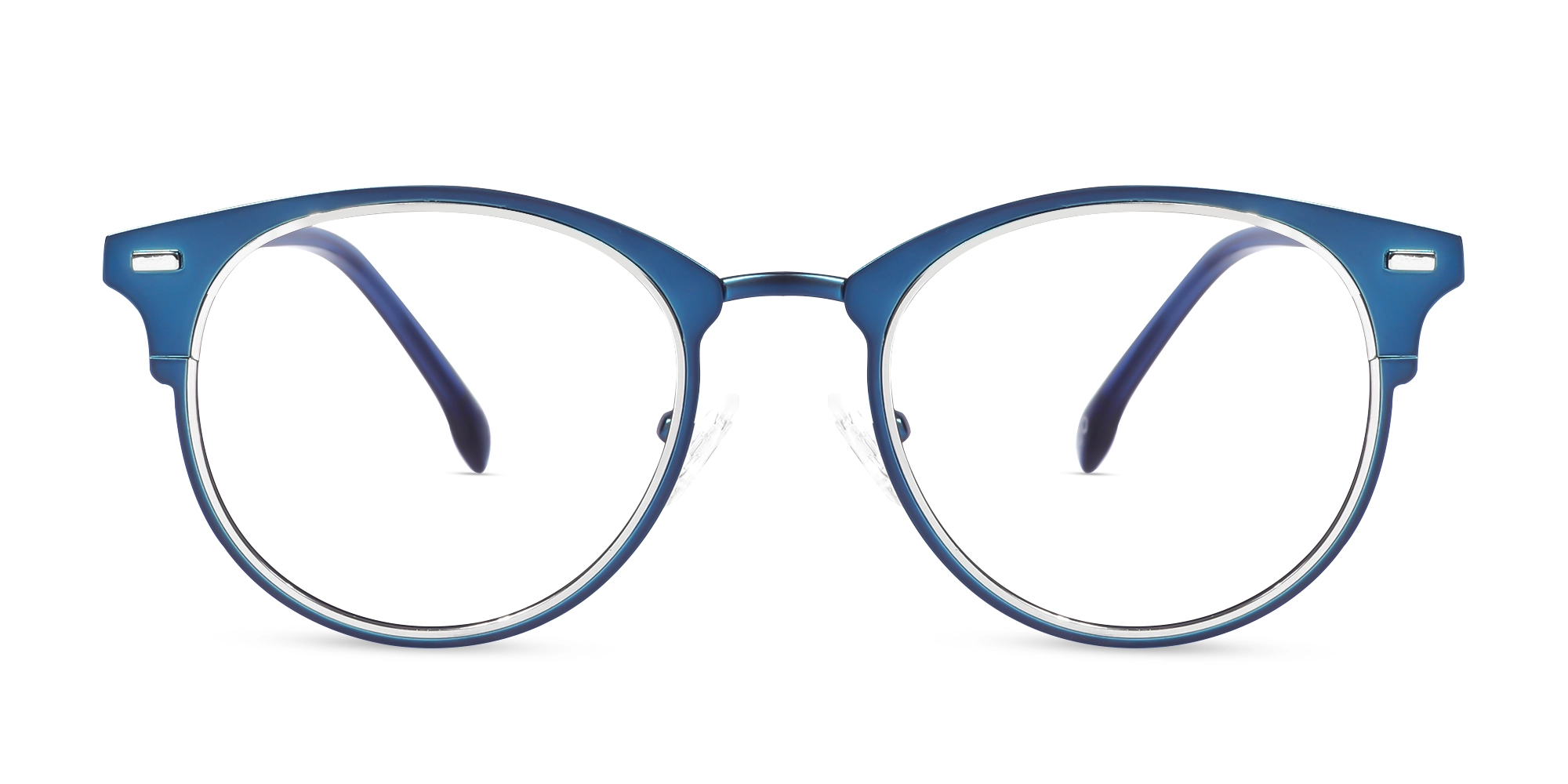 Matte Royal Blue & Silver Oval Glasses-1
