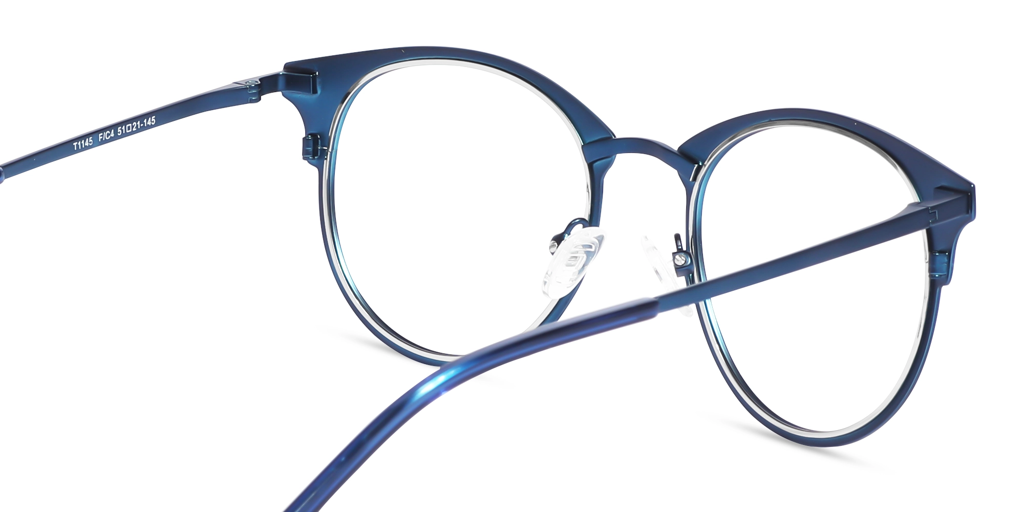 Matte Royal Blue & Silver Oval Glasses-5