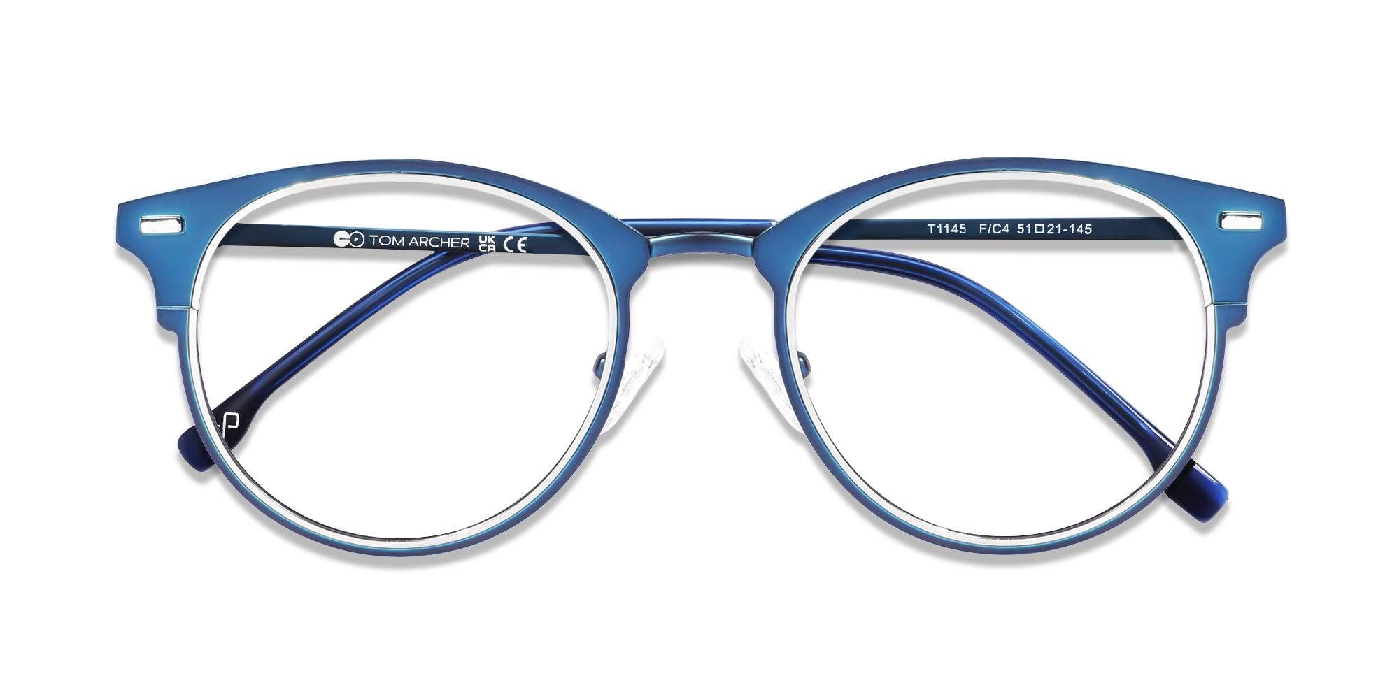 Matte Royal Blue & Silver Oval Glasses-6
