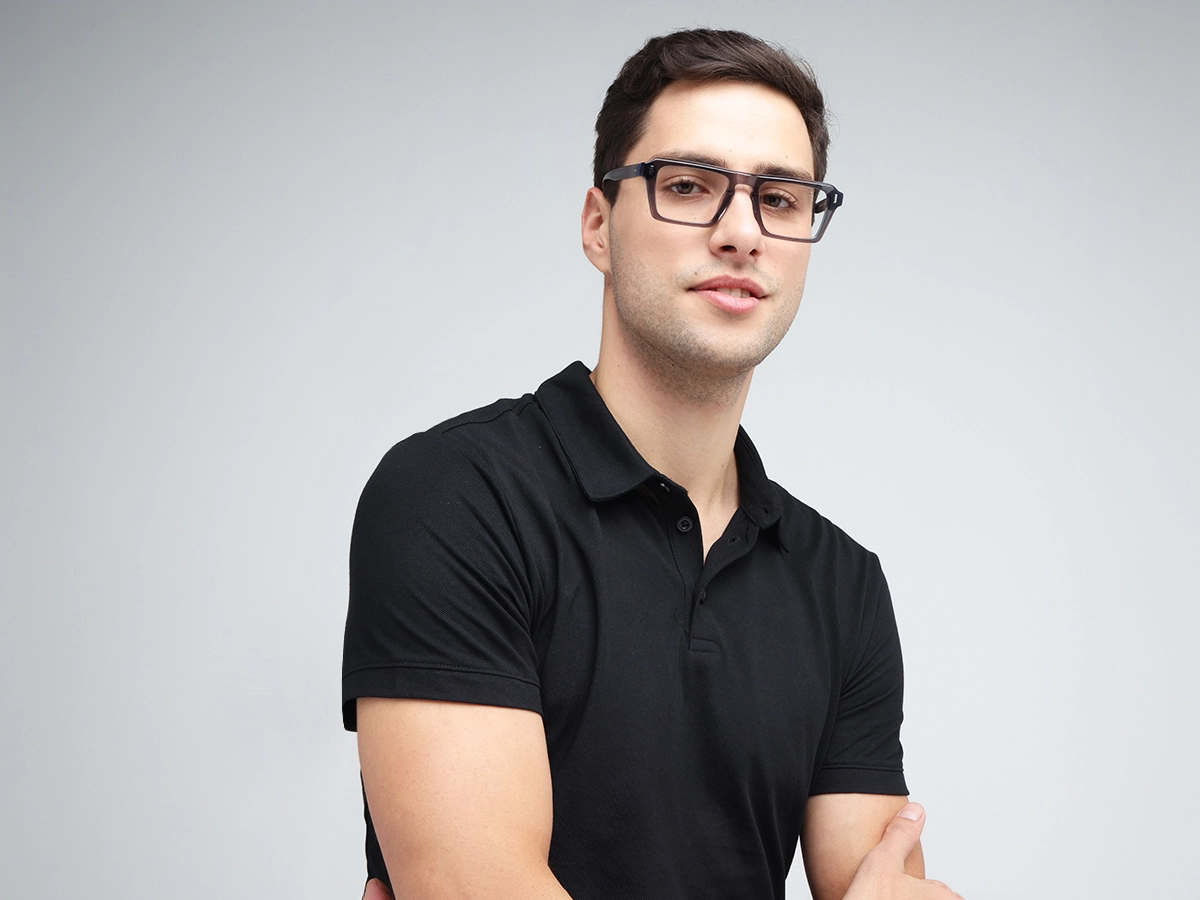 Crystal Grey Rectangle Keyhole Glasses-41