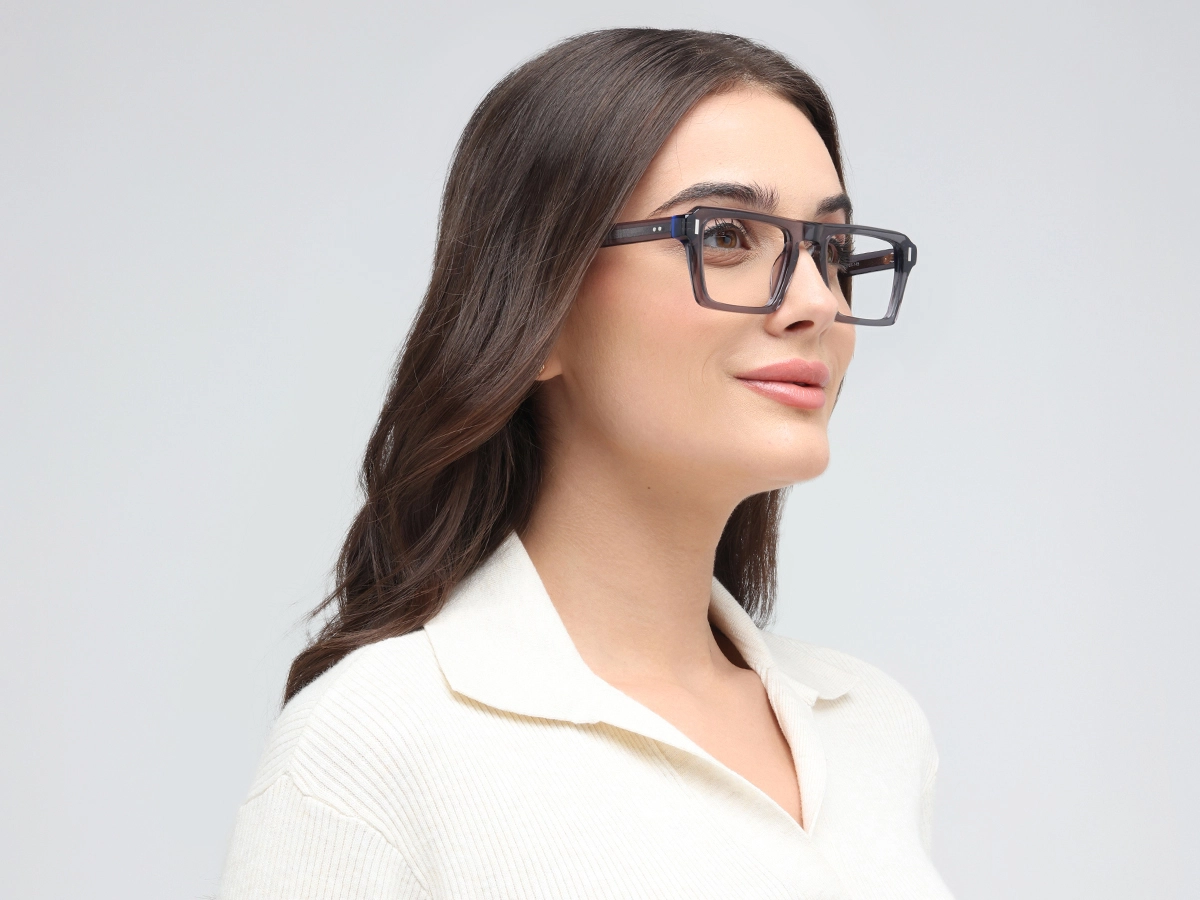 Crystal Grey Rectangle Keyhole Glasses-52