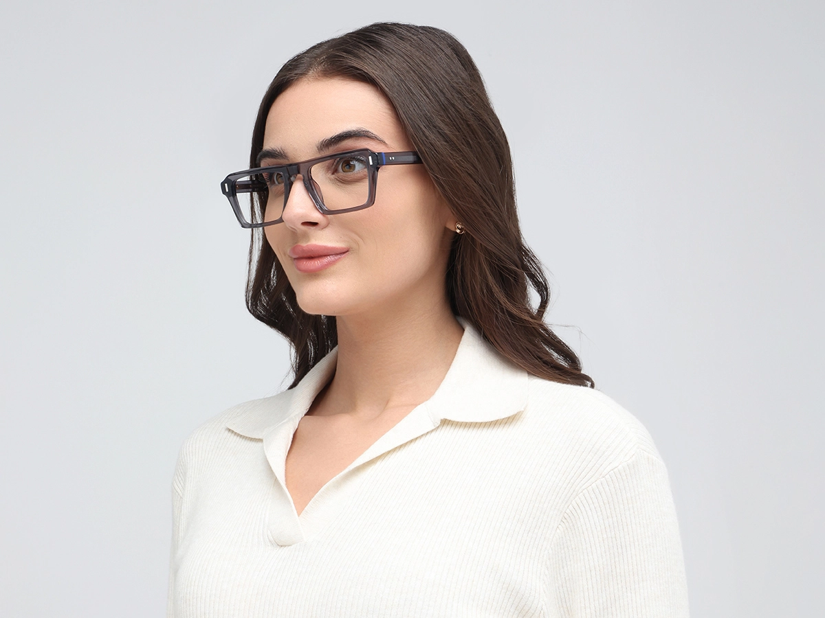 Crystal Grey Rectangle Keyhole Glasses-53