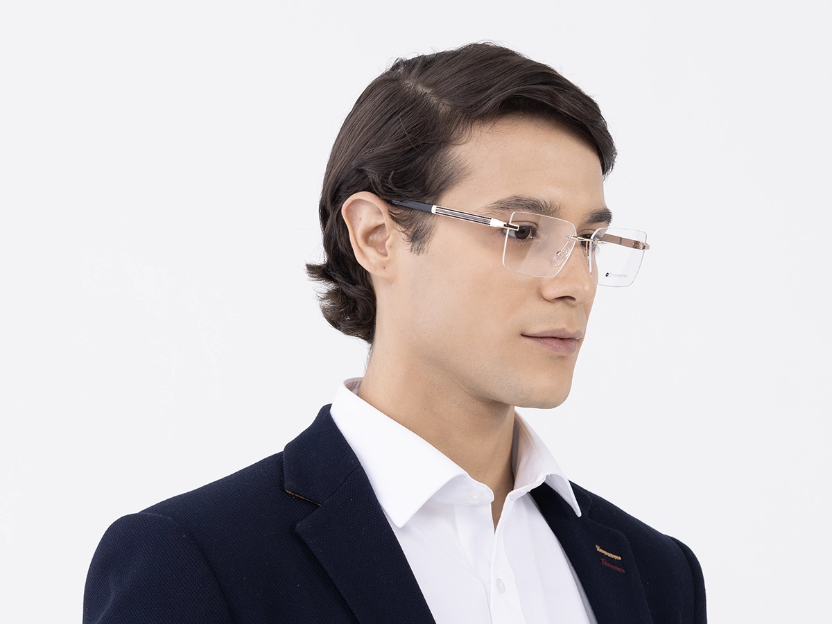 Champagne Gold Metal Rimless Geometric Square Glasses 43