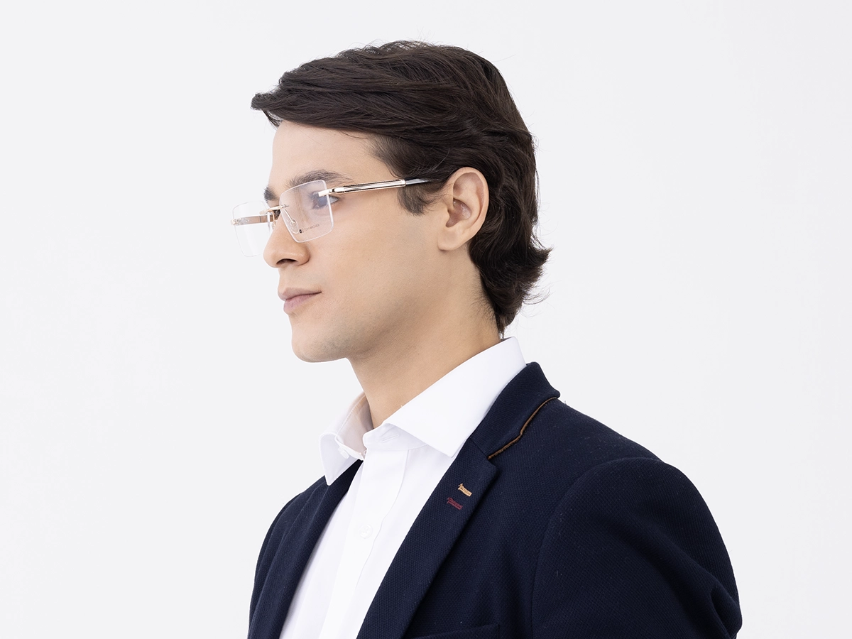Champagne Gold Metal Rimless Geometric Square Glasses 42